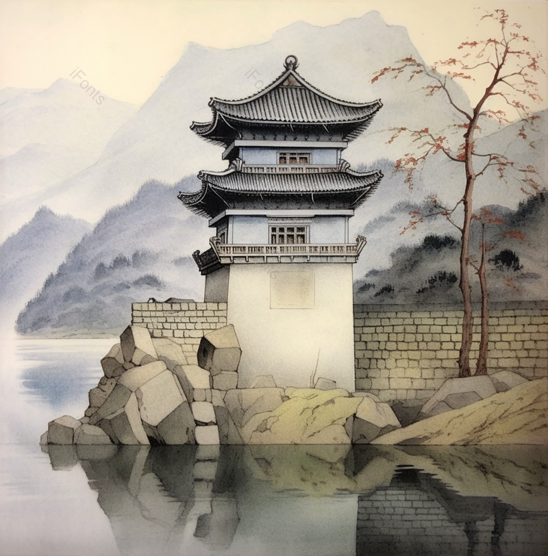 中国风水墨山水画亭台楼阁背景,插画/手绘图,插画/手绘图库,插画/手绘图下载,插画/手绘